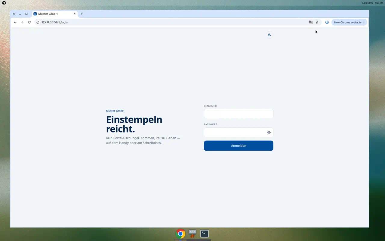 Anmeldeseite von Opentakt Zeit mit Organisationsnamen